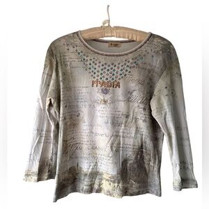Y2K Cactus Italy Graphic Gemstone 3/4 Sleeve Top Size Medium